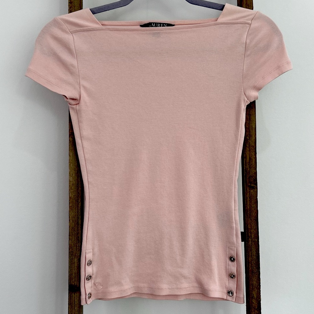 Lauren Ralph Lauren Pink Square Neck Top silver button Size XS